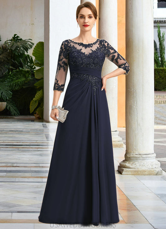 Emmy A-line Scoop Illusion Floor-Length Chiffon Lace Mother of the Bride Dress With Pleated Sequins DS126P0021741