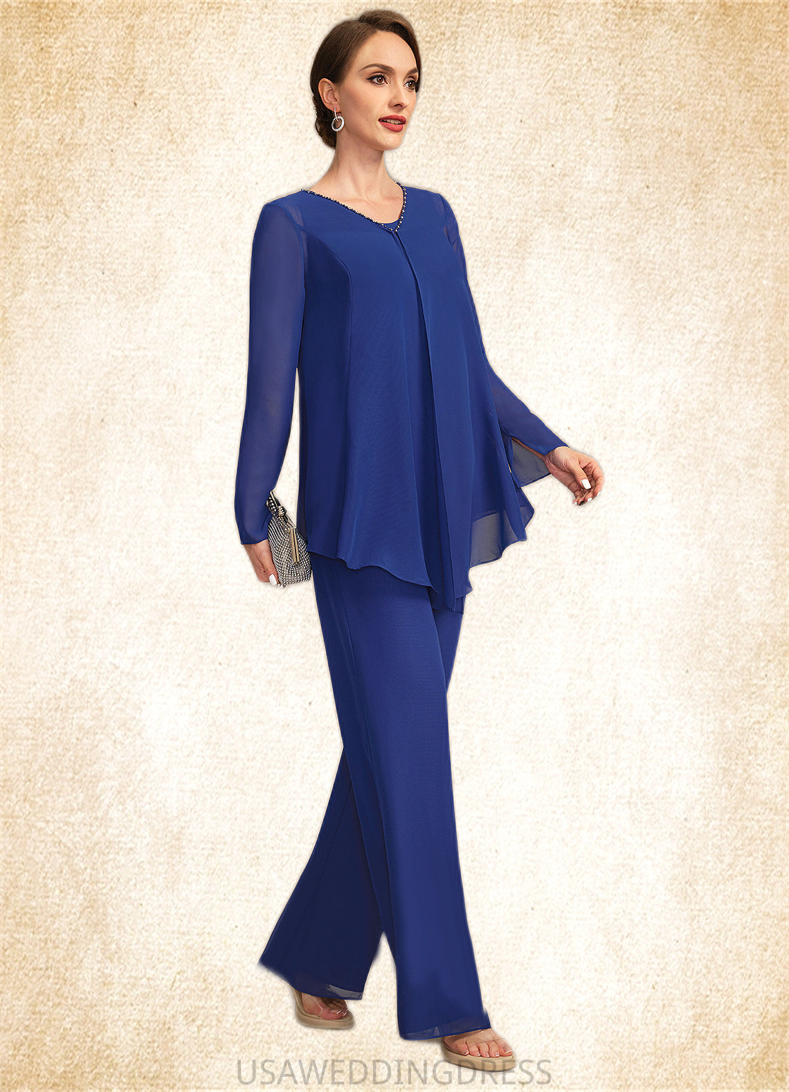 Ivy Jumpsuit/Pantsuit Separates Scoop Floor-Length Chiffon Mother of the Bride Dress DS126P0021744