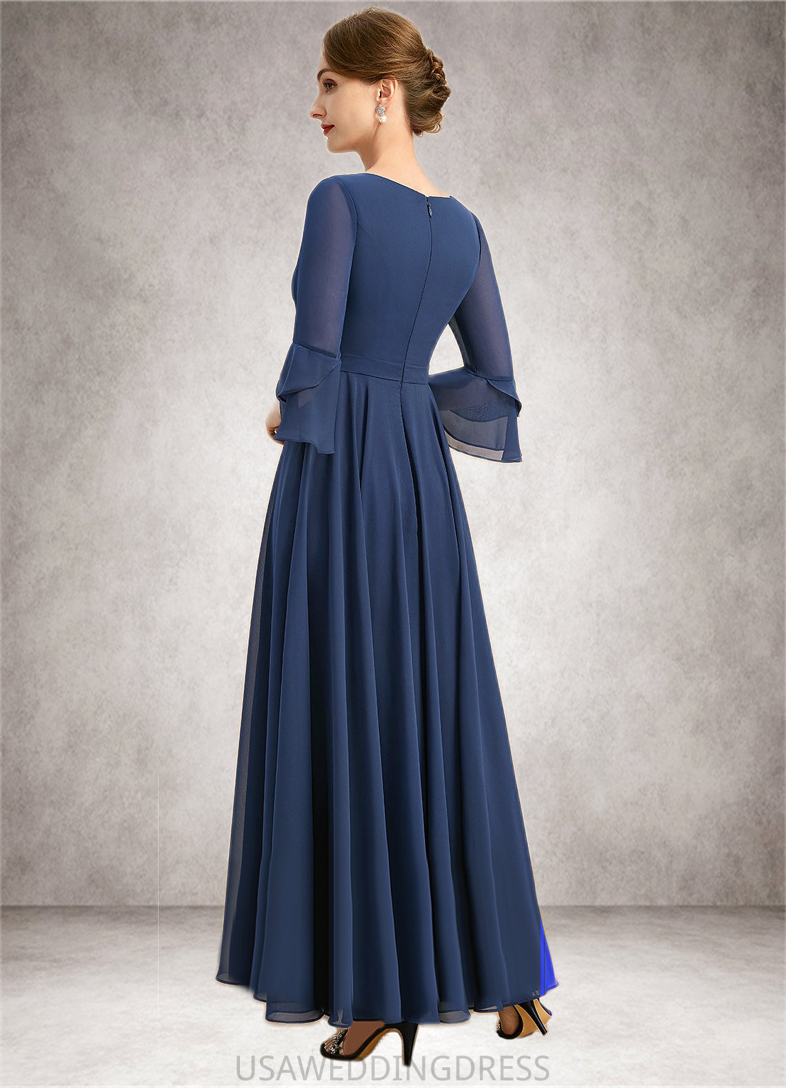 Sofia A-line V-Neck Ankle-Length Chiffon Mother of the Bride Dress With Beading Pleated Sequins DS126P0021745