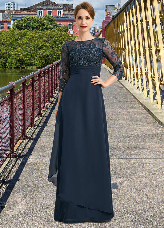 Elisabeth A-line Scoop Illusion Floor-Length Chiffon Lace Mother of the Bride Dress With Pleated Sequins DS126P0021754