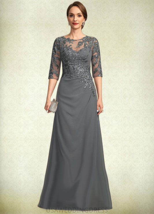 Cheyanne Sheath/Column Scoop Illusion Floor-Length Chiffon Lace Mother of the Bride Dress With Pleated Sequins DS126P0021757