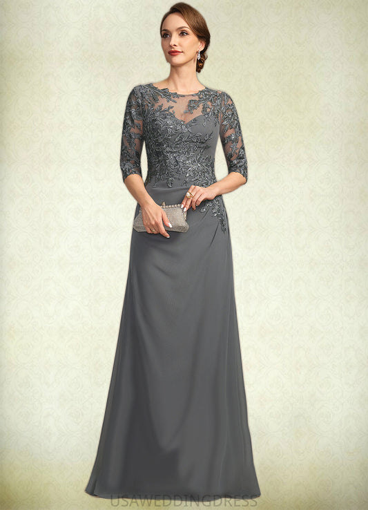 Cheyanne Sheath/Column Scoop Illusion Floor-Length Chiffon Lace Mother of the Bride Dress With Pleated Sequins DS126P0021757