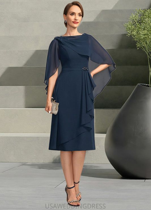 Diamond Sheath/Column Scoop Knee-Length Chiffon Mother of the Bride Dress With Beading Cascading Ruffles DS126P0021761