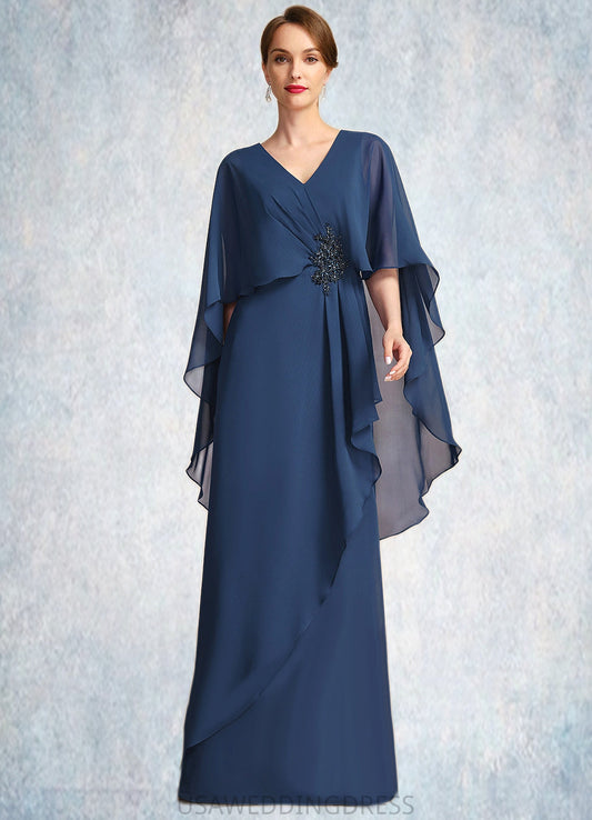 Jakayla A-line V-Neck Floor-Length Chiffon Mother of the Bride Dress With Beading Cascading Ruffles DS126P0021766