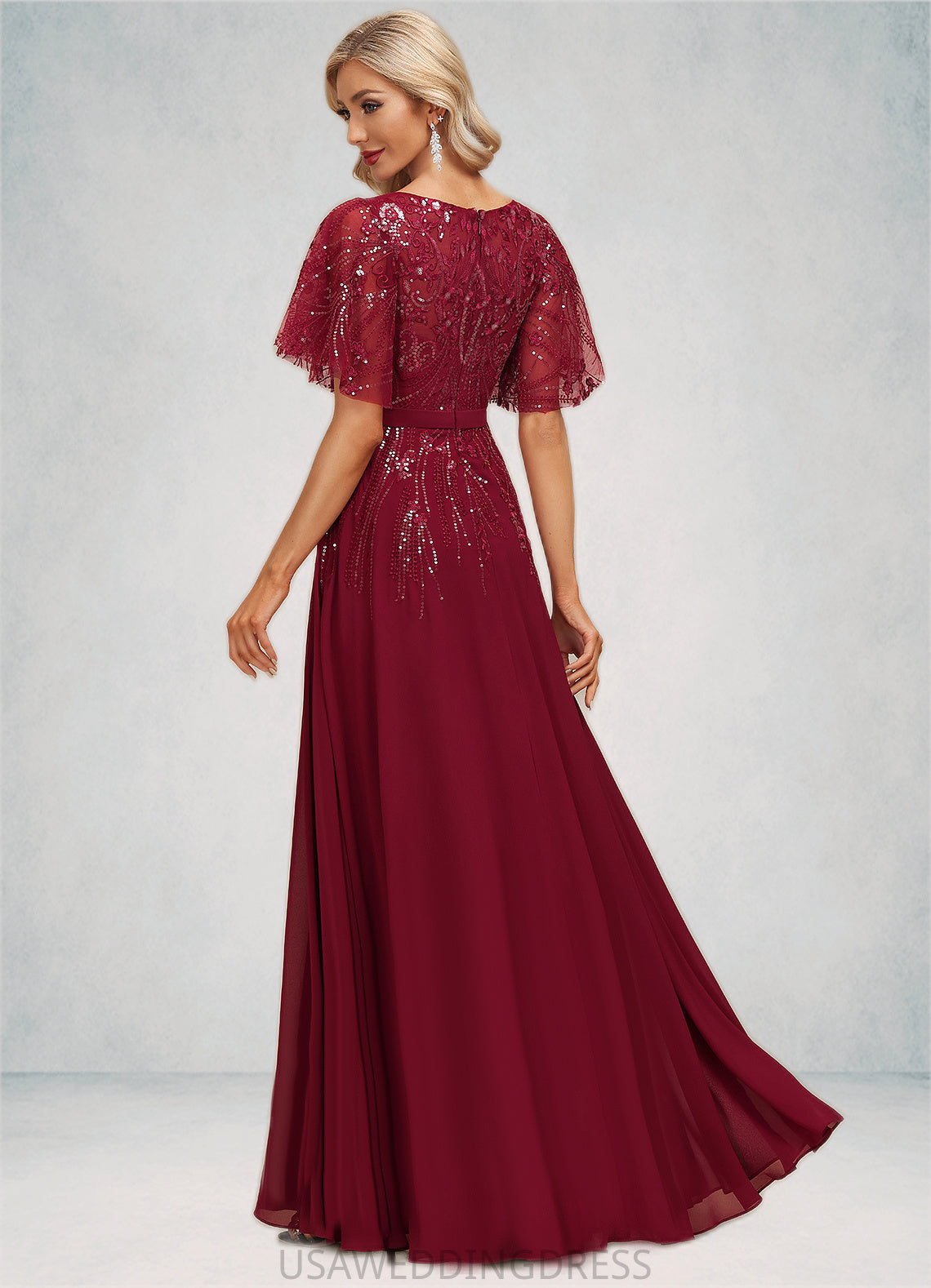 Aurora A-line V-Neck Floor-Length Chiffon Lace Mother of the Bride Dress With Sequins DS126P0021767