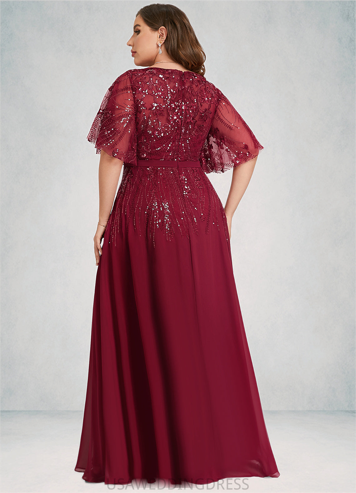 Aurora A-line V-Neck Floor-Length Chiffon Lace Mother of the Bride Dress With Sequins DS126P0021767