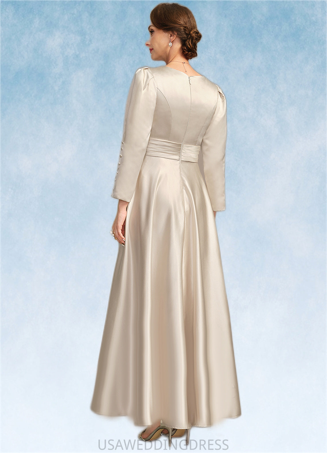 Salome A-line V-Neck Ankle-Length Satin Mother of the Bride Dress With Pleated DS126P0021768