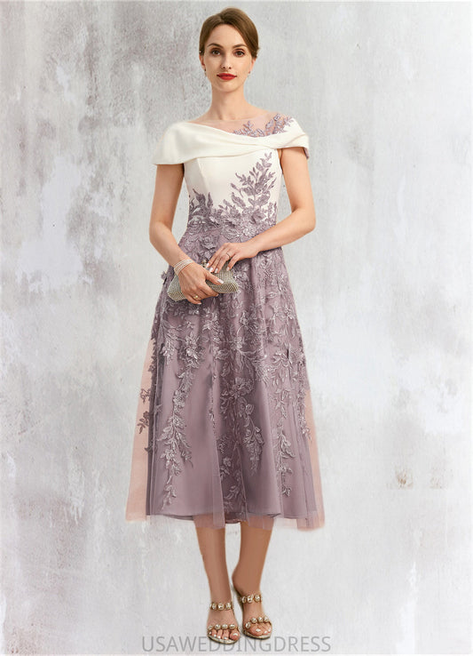 Pamela A-line Scoop Tea-Length Chiffon Lace Mother of the Bride Dress With Sequins DS126P0021773