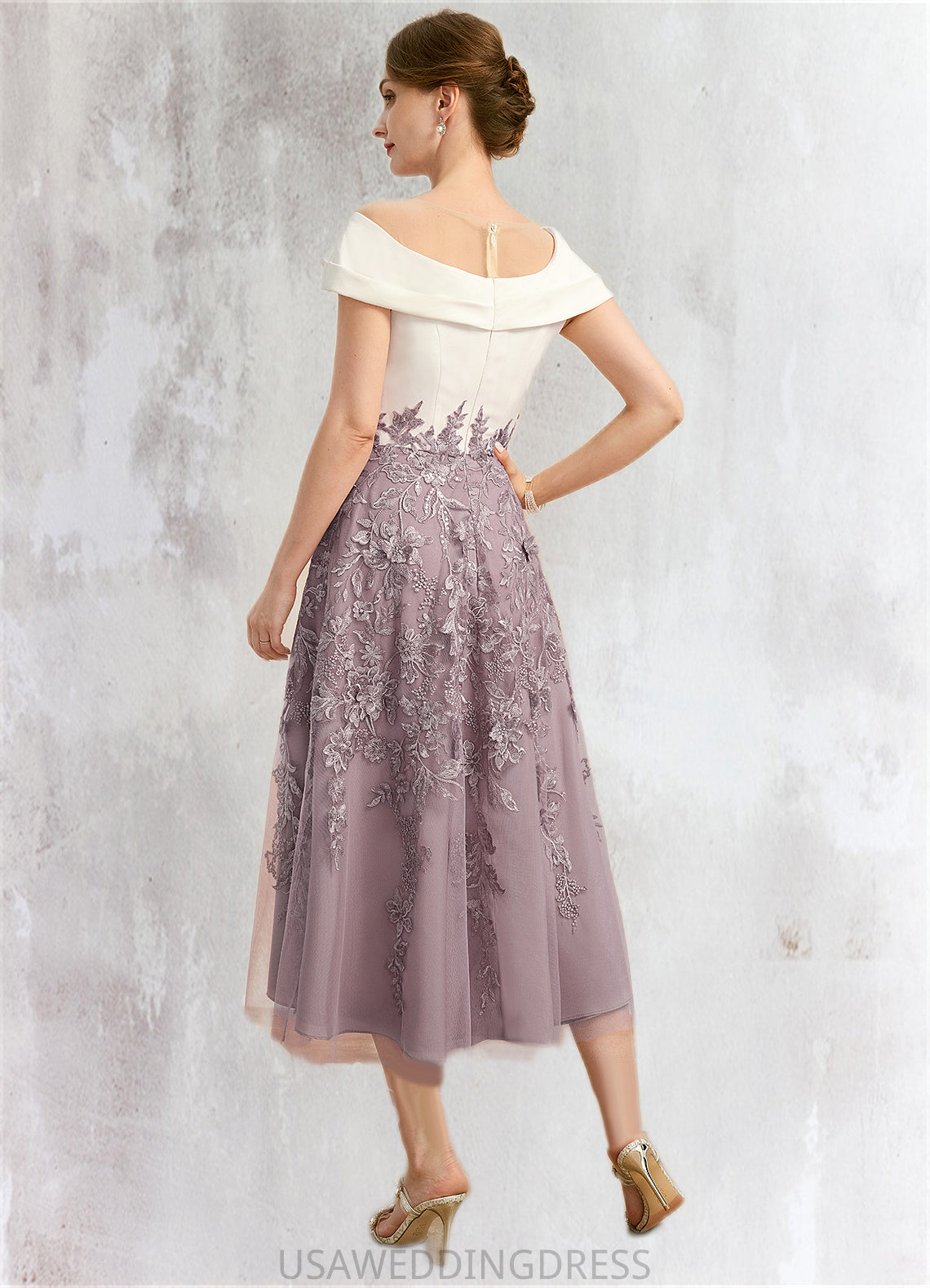 Pamela A-line Scoop Tea-Length Chiffon Lace Mother of the Bride Dress With Sequins DS126P0021773