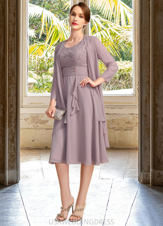 Jasmine A-line Scoop Knee-Length Chiffon Lace Mother of the Bride Dress With Beading Sequins DS126P0021775
