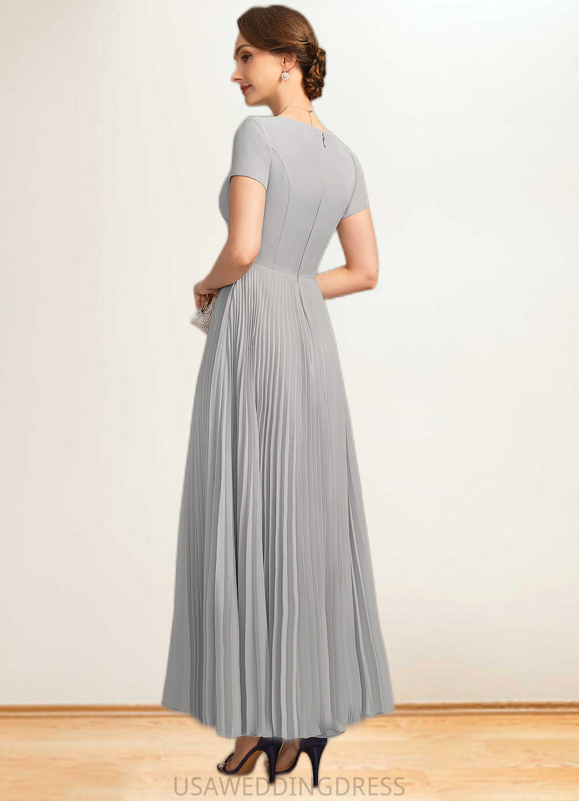 Jamie A-line V-Neck Ankle-Length Chiffon Mother of the Bride Dress With Pleated DS126P0021777
