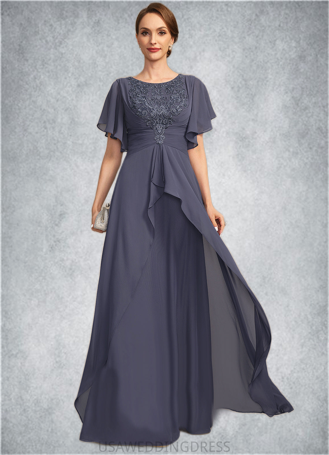 Mariam A-line Scoop Floor-Length Chiffon Lace Mother of the Bride Dress With Pleated DS126P0021780
