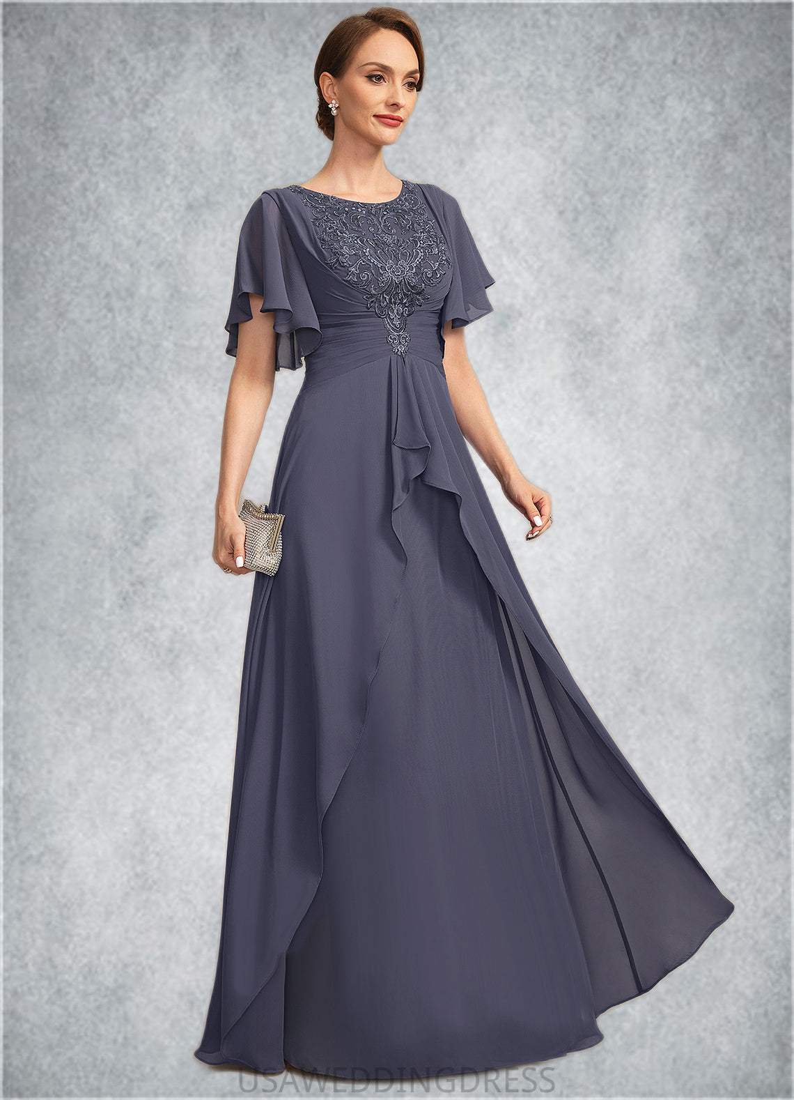 Mariam A-line Scoop Floor-Length Chiffon Lace Mother of the Bride Dress With Pleated DS126P0021780