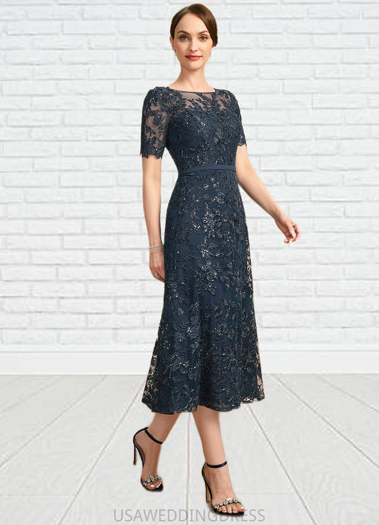 Ashleigh A-line Scoop Illusion Tea-Length Lace Mother of the Bride Dress With Sequins DS126P0021781