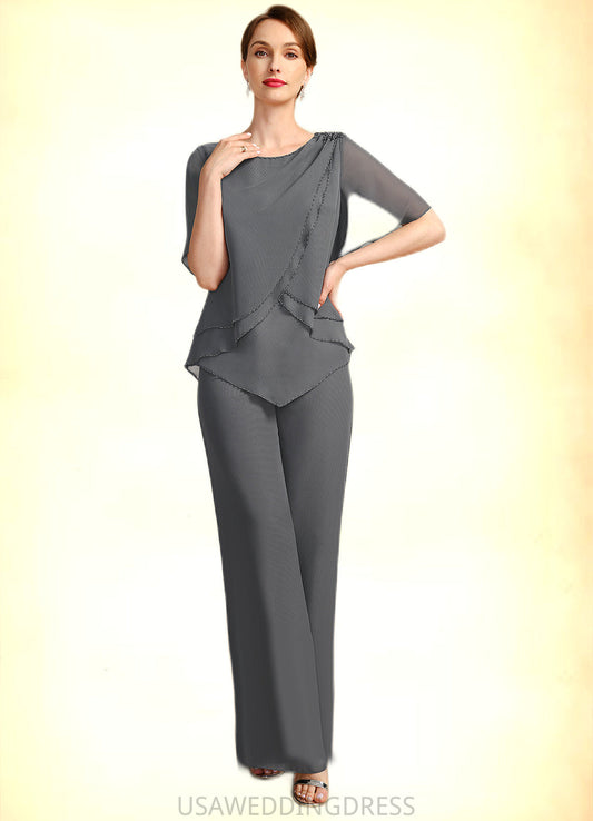 Elliana Jumpsuit/Pantsuit Separates Scoop Floor-Length Chiffon Mother of the Bride Dress With Beading DS126P0021783