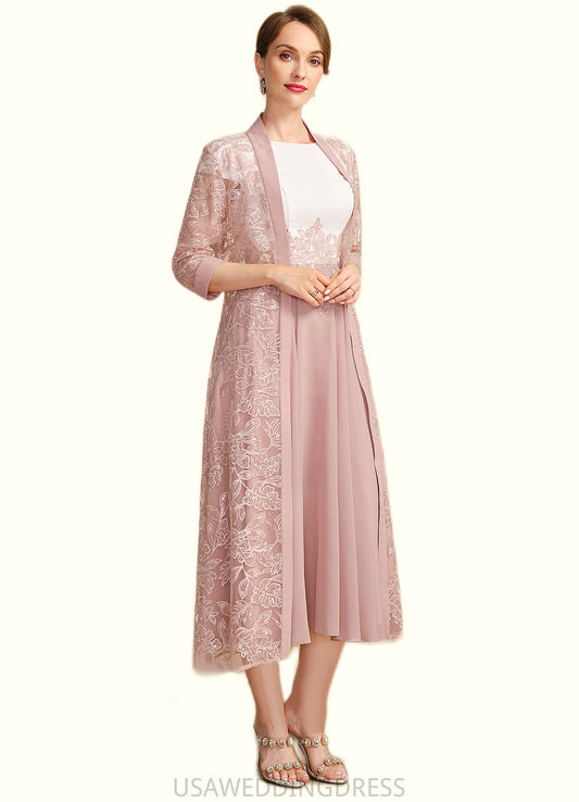 Katie A-line Scoop Tea-Length Chiffon Mother of the Bride Dress With Appliques Lace Sequins DS126P0021785