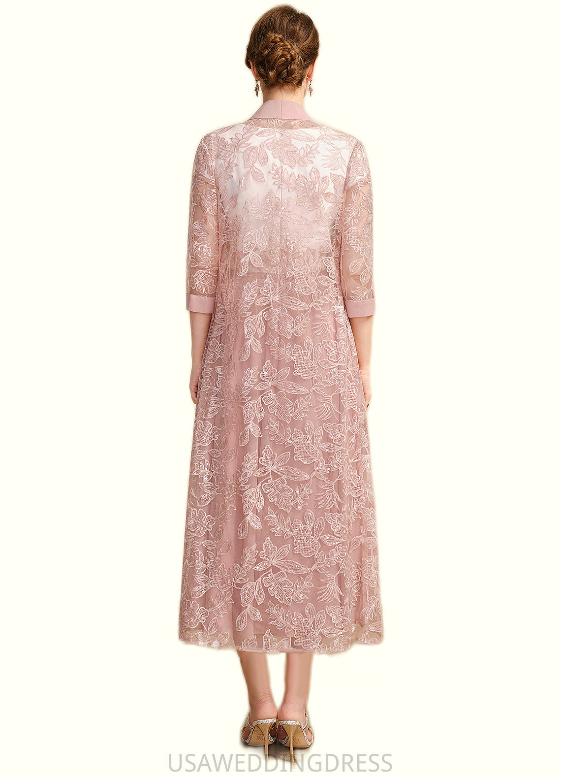 Katie A-line Scoop Tea-Length Chiffon Mother of the Bride Dress With Appliques Lace Sequins DS126P0021785