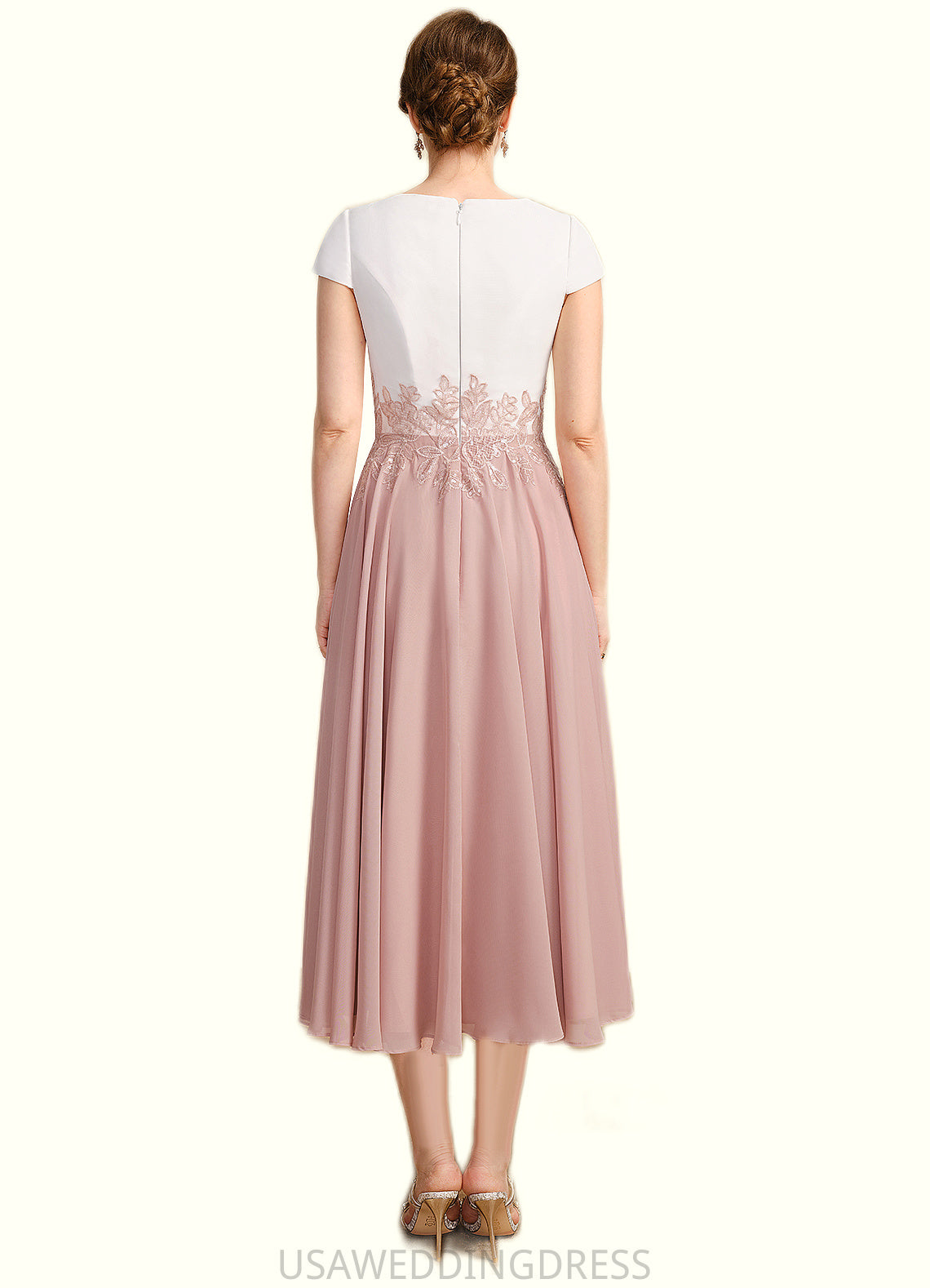 Katie A-line Scoop Tea-Length Chiffon Mother of the Bride Dress With Appliques Lace Sequins DS126P0021785
