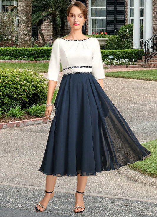 Jaylee A-line Scoop Tea-Length Chiffon Mother of the Bride Dress With Beading Pleated Sequins DS126P0021786