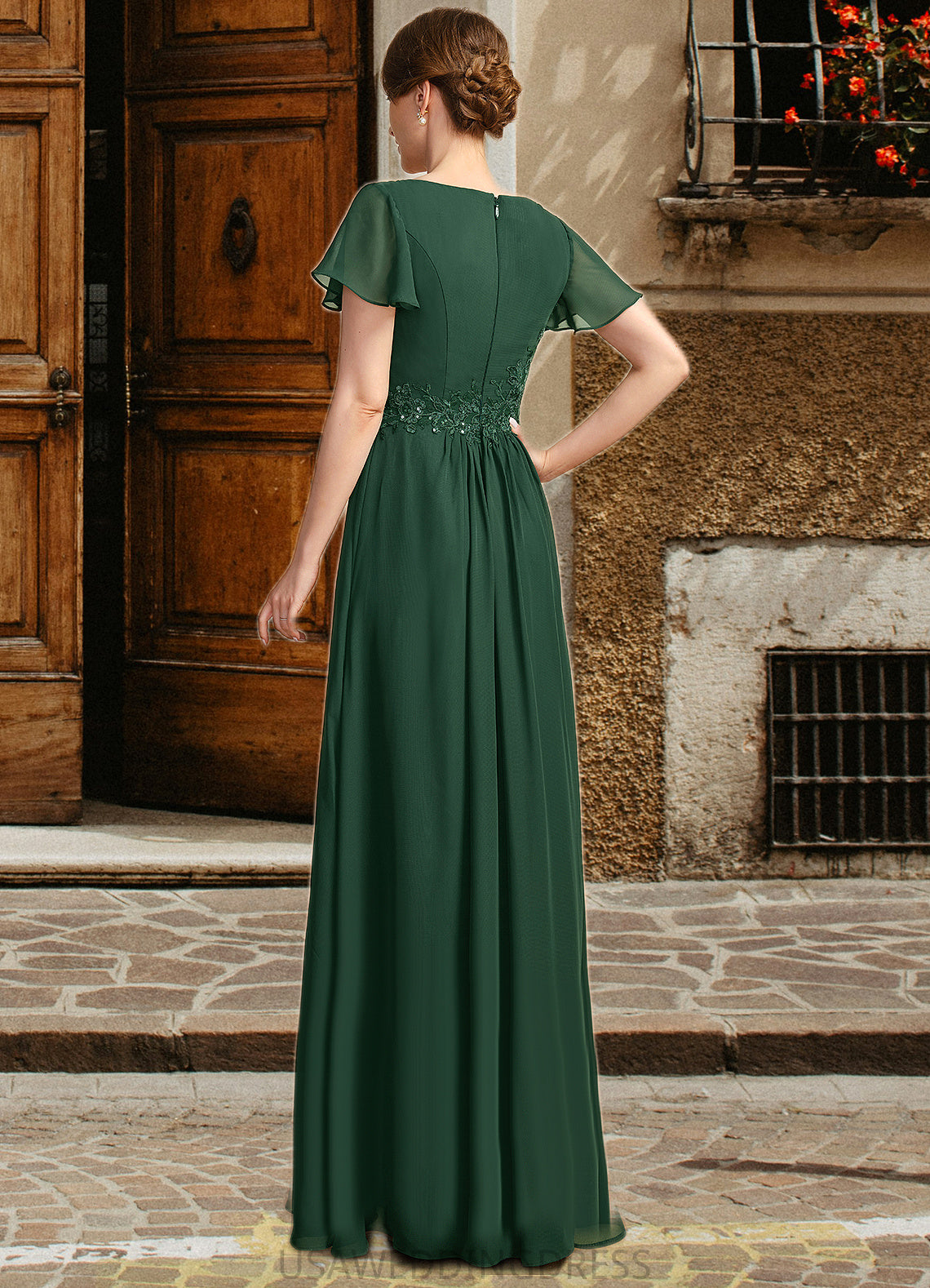 Brianna A-line Asymmetrical Floor-Length Chiffon Mother of the Bride Dress With Appliques Lace Sequins DS126P0021792