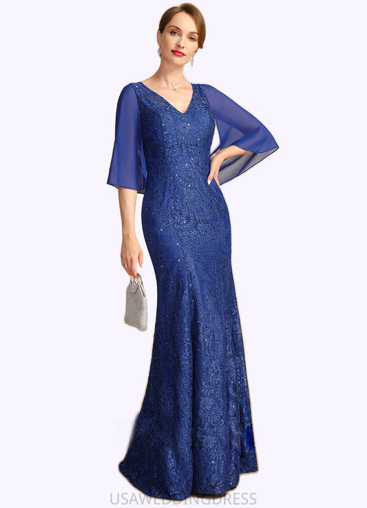 Scarlett Trumpet/Mermaid V-Neck Floor-Length Chiffon Lace Mother of the Bride Dress With Sequins DS126P0021795