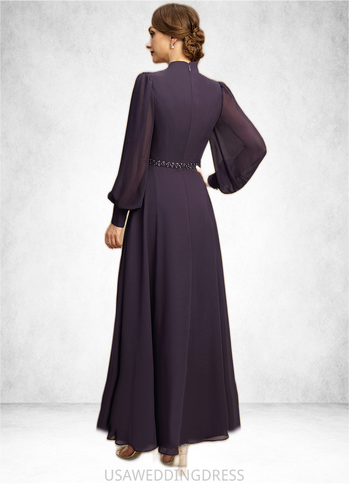 Lily A-line Queen Anne Ankle-Length Chiffon Mother of the Bride Dress With Beading Sequins DS126P0021805