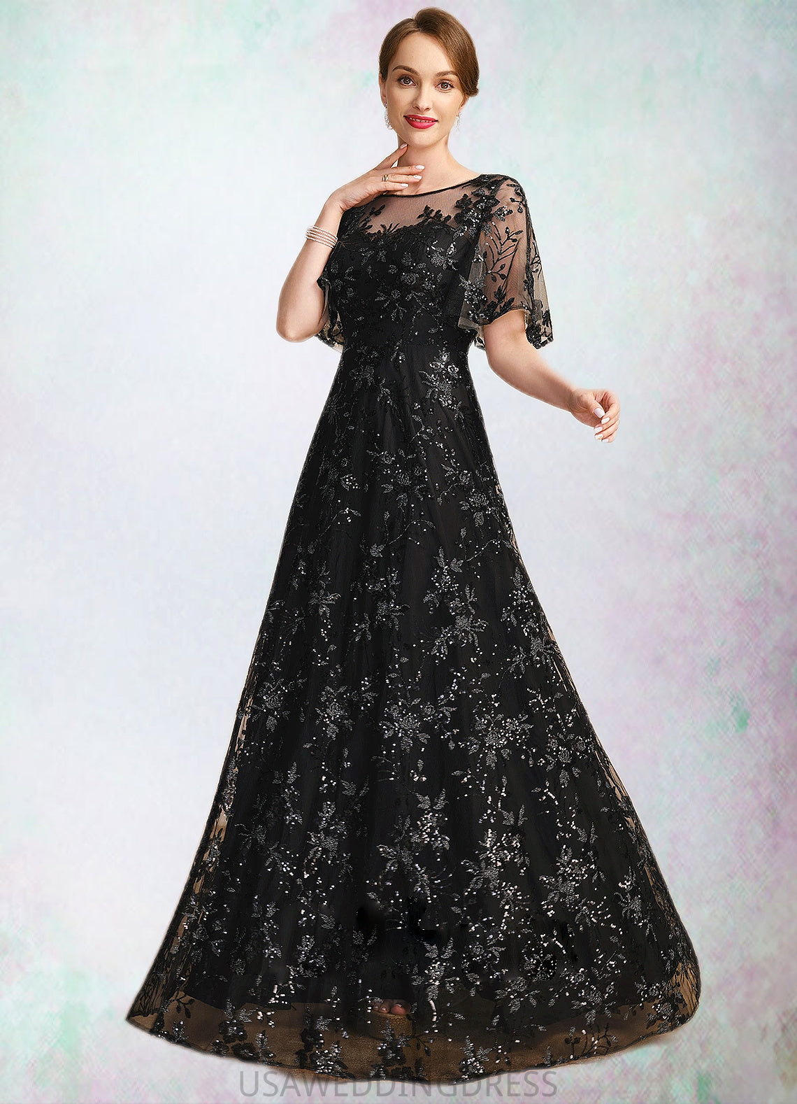 Audrina A-line Scoop Illusion Floor-Length Lace Sequin Mother of the Bride Dress DS126P0021815