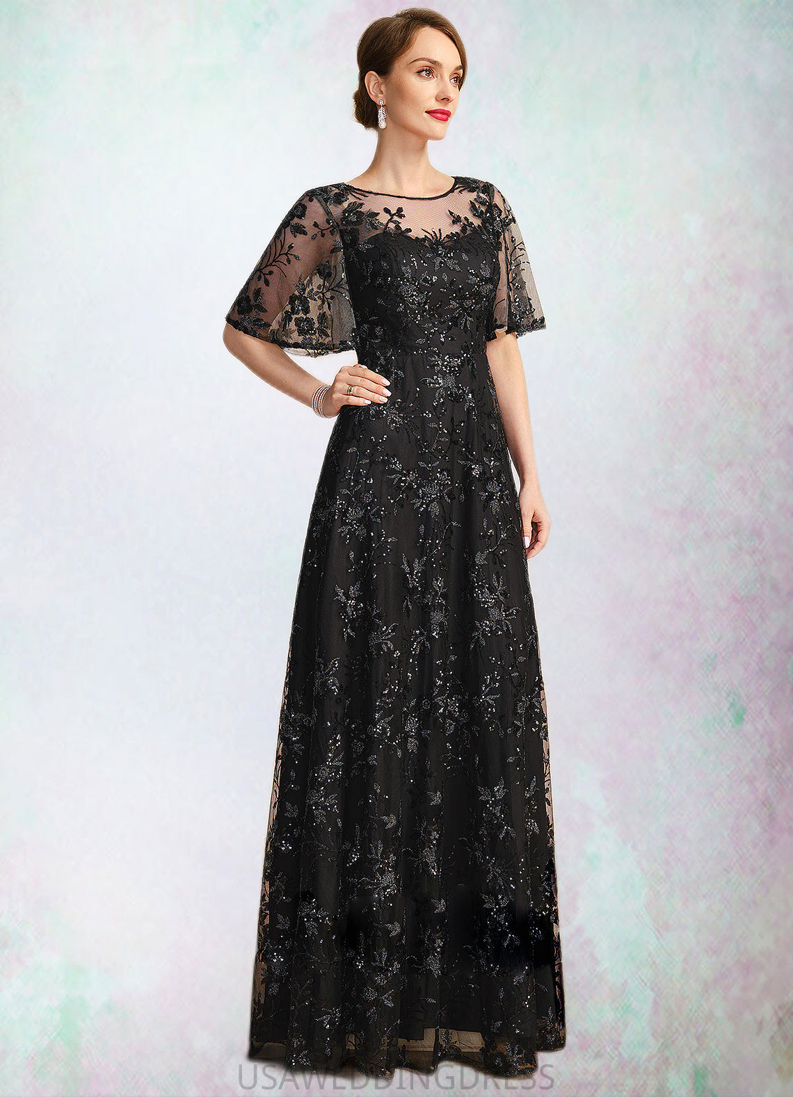 Audrina A-line Scoop Illusion Floor-Length Lace Sequin Mother of the Bride Dress DS126P0021815
