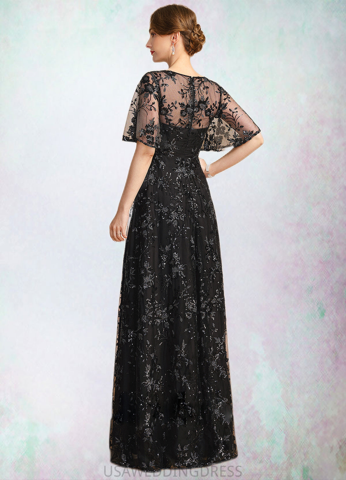 Audrina A-line Scoop Illusion Floor-Length Lace Sequin Mother of the Bride Dress DS126P0021815