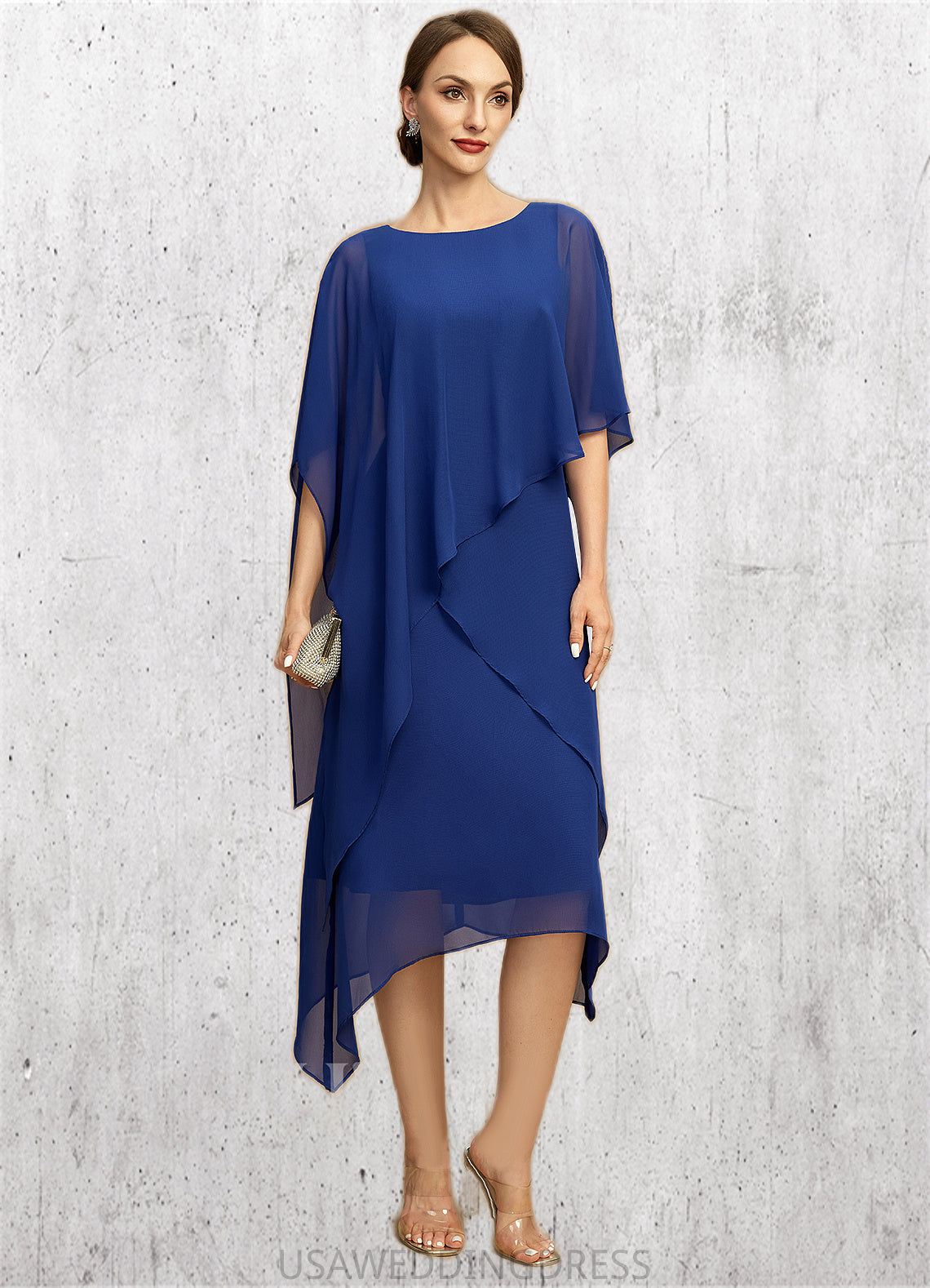 Janiyah A-line Scoop Tea-Length Chiffon Mother of the Bride Dress DS126P0021817