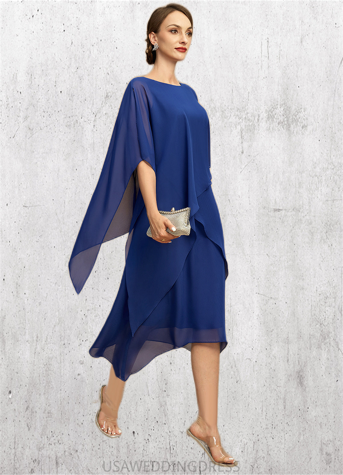 Janiyah A-line Scoop Tea-Length Chiffon Mother of the Bride Dress DS126P0021817