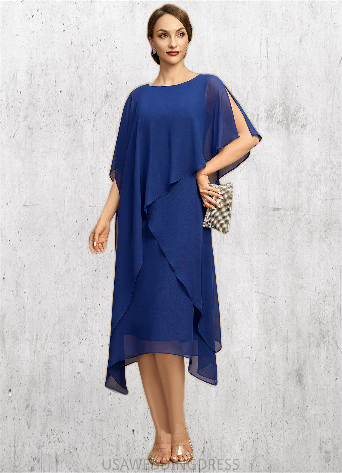 Janiyah A-line Scoop Tea-Length Chiffon Mother of the Bride Dress DS126P0021817