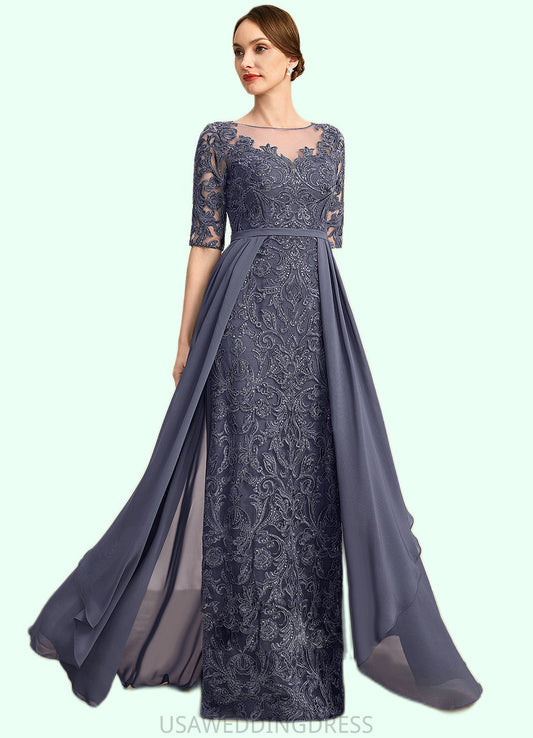 Penelope Sheath/Column Scoop Illusion Floor-Length Chiffon Lace Mother of the Bride Dress With Sequins DS126P0021818