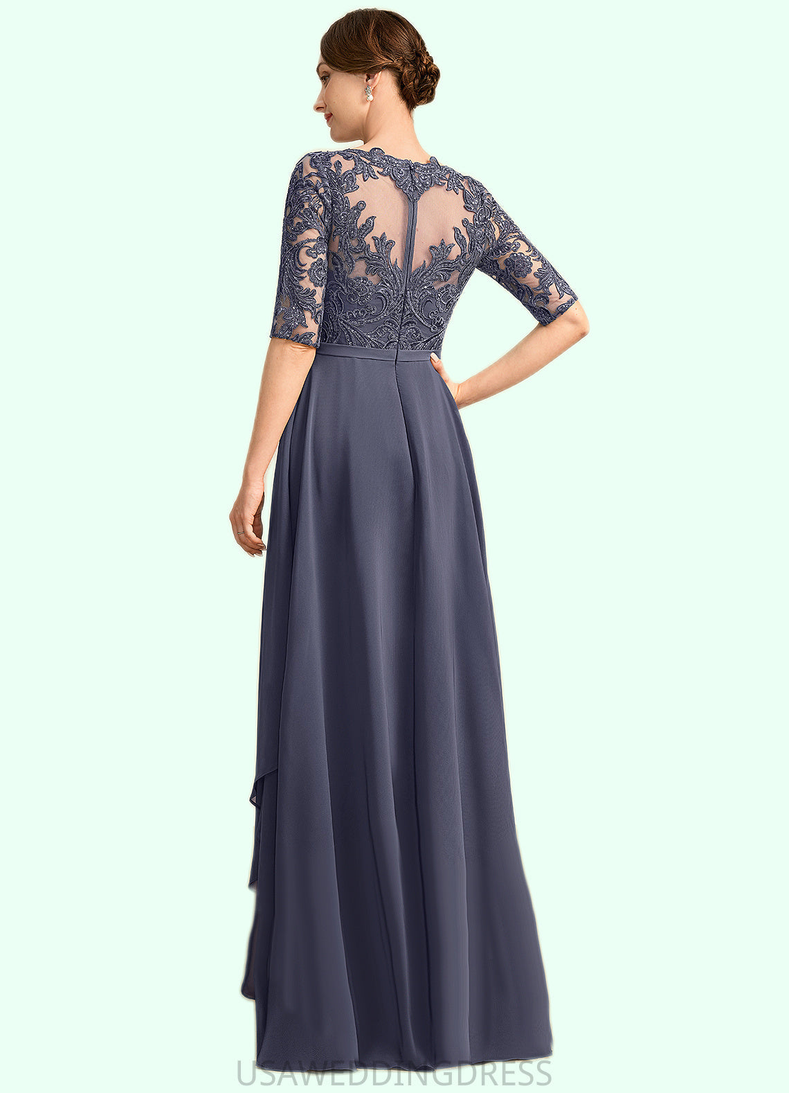 Penelope Sheath/Column Scoop Illusion Floor-Length Chiffon Lace Mother of the Bride Dress With Sequins DS126P0021818