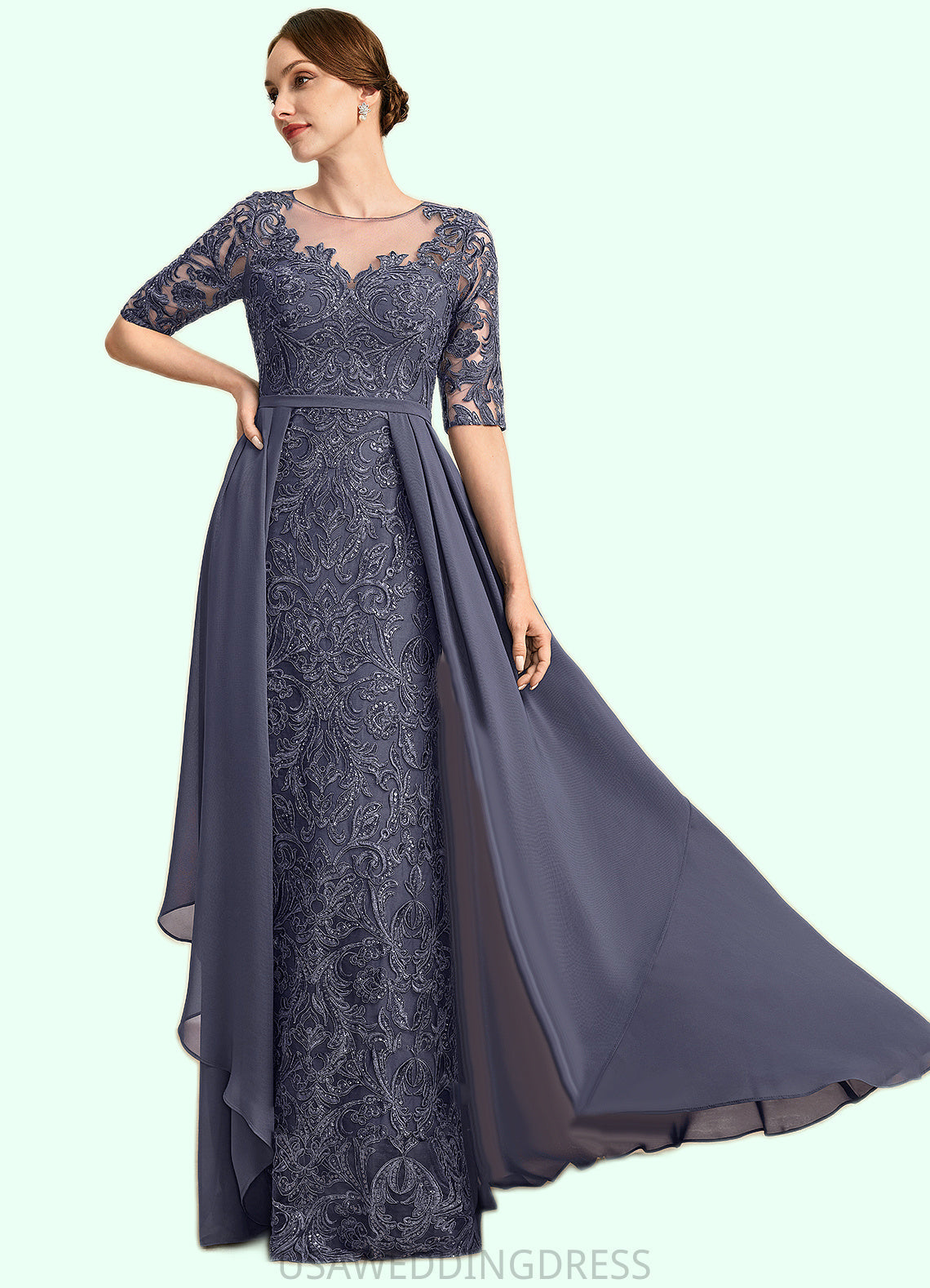 Penelope Sheath/Column Scoop Illusion Floor-Length Chiffon Lace Mother of the Bride Dress With Sequins DS126P0021818