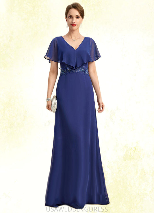 Kinsley A-line V-Neck Floor-Length Chiffon Mother of the Bride Dress With Beading Appliques Lace Sequins DS126P0021829