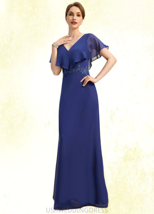 Kinsley A-line V-Neck Floor-Length Chiffon Mother of the Bride Dress With Beading Appliques Lace Sequins DS126P0021829