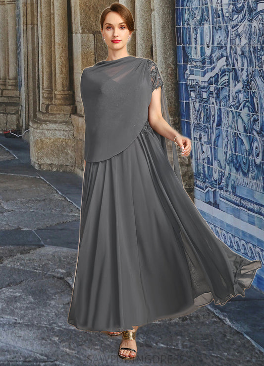 Helena A-line V-Neck Illusion Ankle-Length Chiffon Lace Mother of the Bride Dress With Sequins DS126P0021830