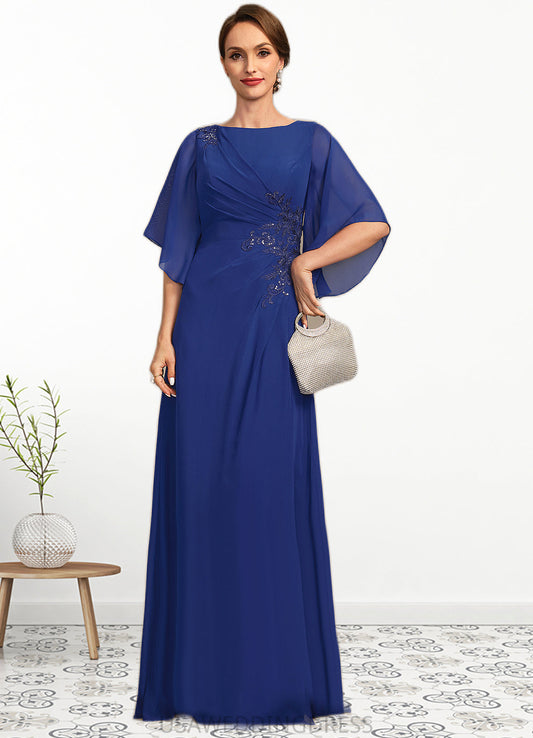 Belinda A-line Scoop Floor-Length Chiffon Mother of the Bride Dress With Pleated Appliques Lace Sequins DS126P0021831