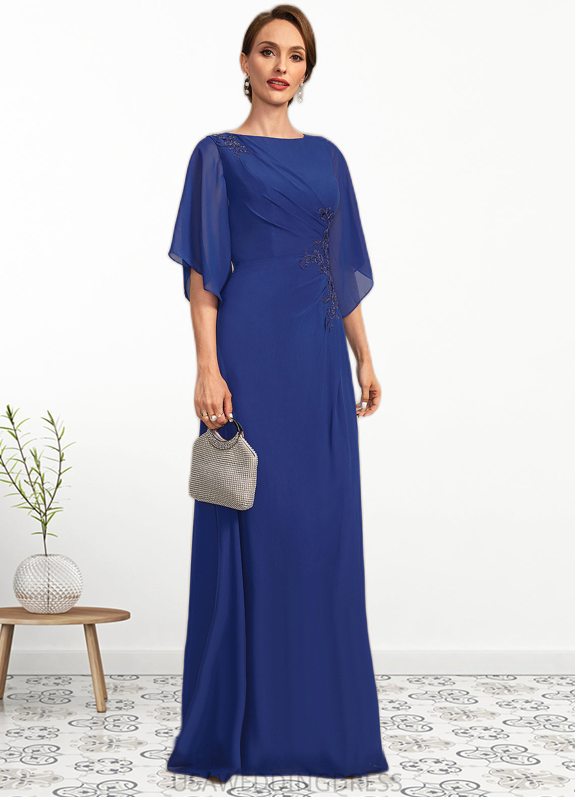 Belinda A-line Scoop Floor-Length Chiffon Mother of the Bride Dress With Pleated Appliques Lace Sequins DS126P0021831