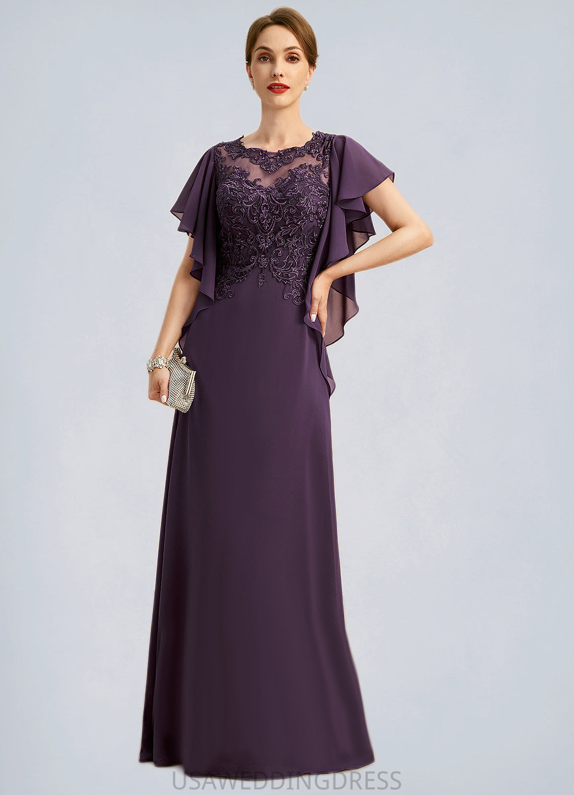 Mavis A-line Scoop Illusion Floor-Length Chiffon Lace Mother of the Bride Dress DS126P0021839