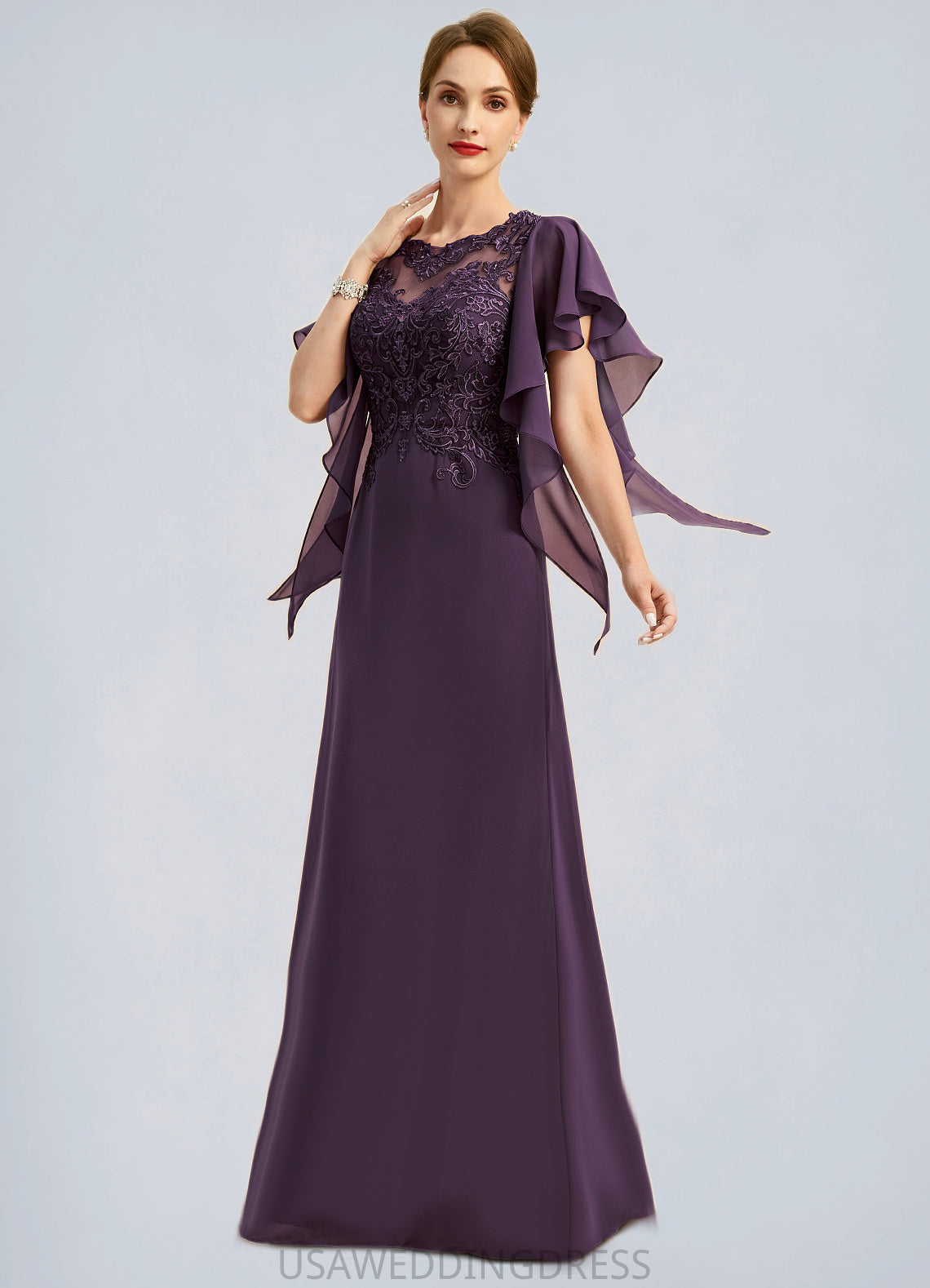 Mavis A-line Scoop Illusion Floor-Length Chiffon Lace Mother of the Bride Dress DS126P0021839