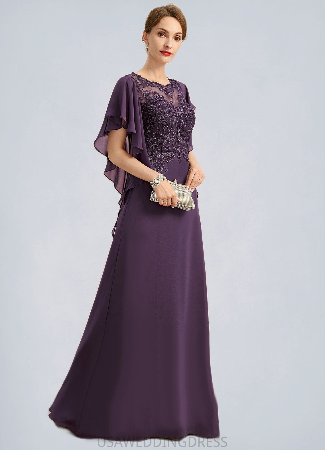 Mavis A-line Scoop Illusion Floor-Length Chiffon Lace Mother of the Bride Dress DS126P0021839