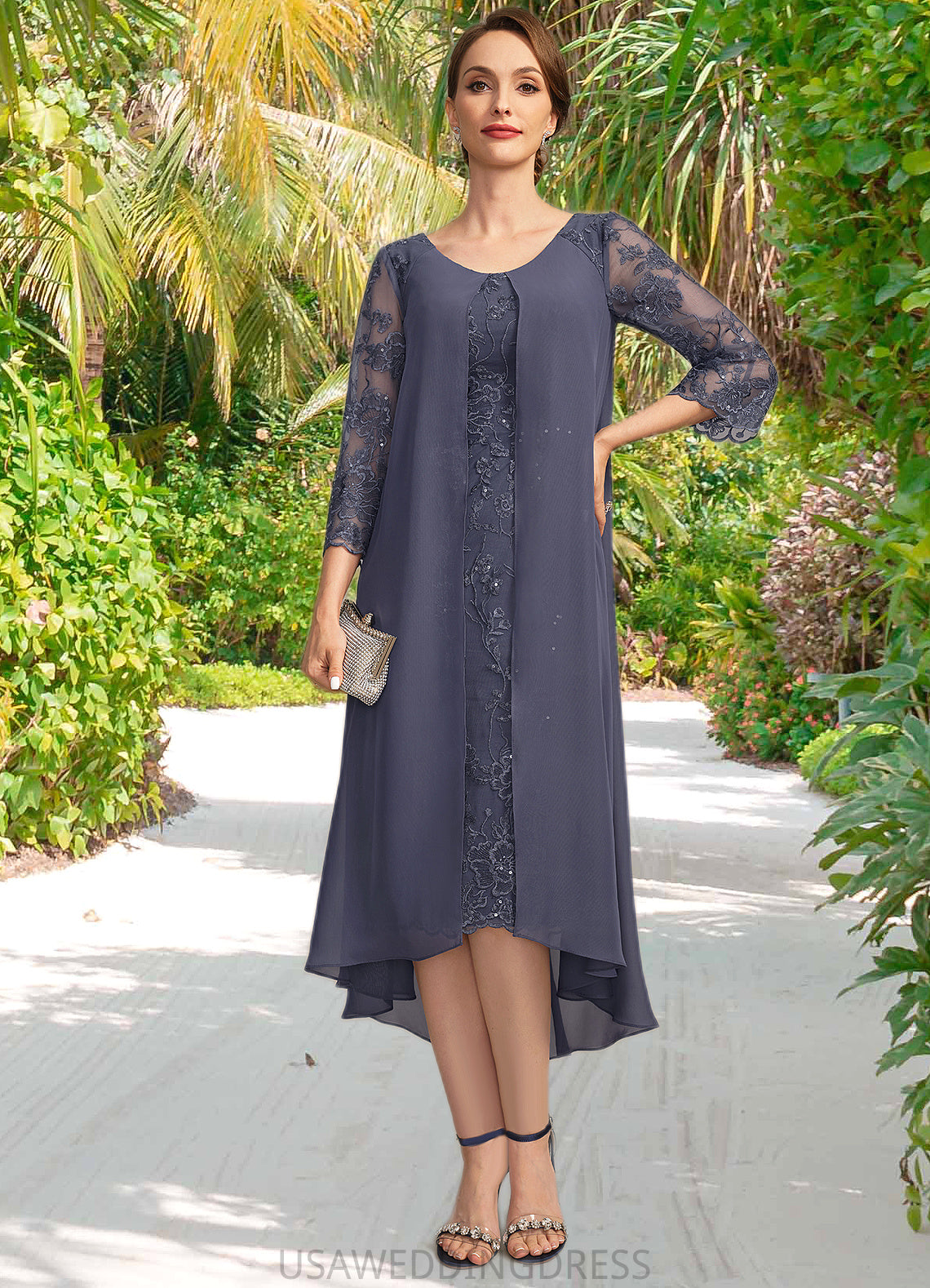 Madison Sheath/Column Scoop Asymmetrical Chiffon Lace Mother of the Bride Dress With Sequins DS126P0021840