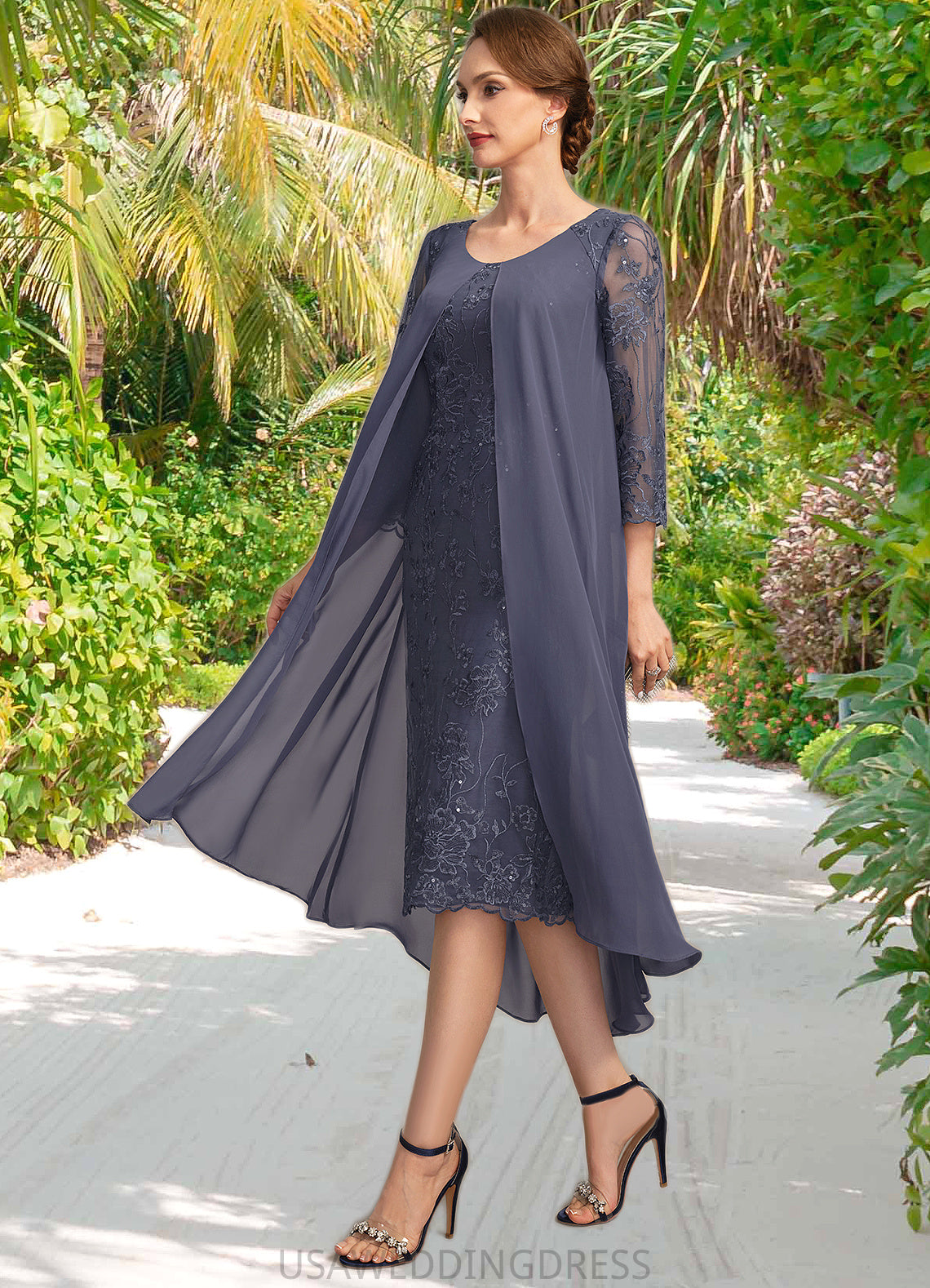 Madison Sheath/Column Scoop Asymmetrical Chiffon Lace Mother of the Bride Dress With Sequins DS126P0021840