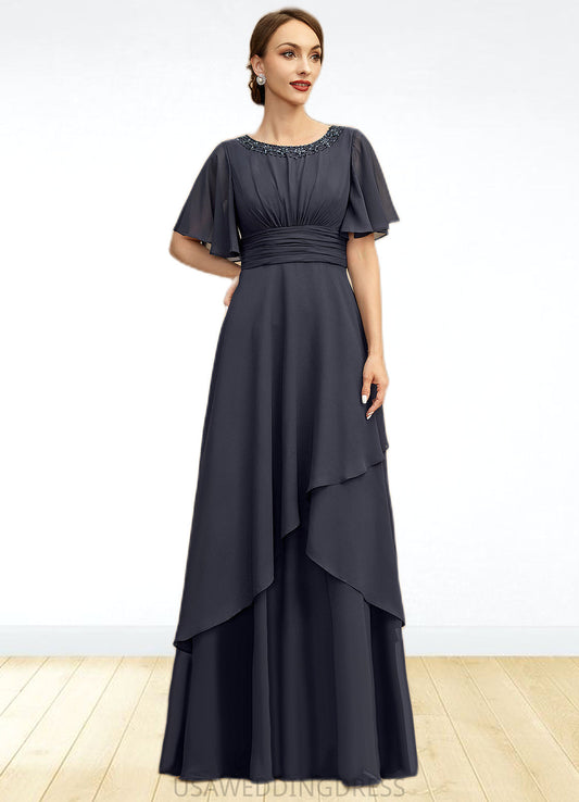 Cornelia A-line Scoop Floor-Length Chiffon Mother of the Bride Dress With Beading Pleated Sequins DS126P0021856