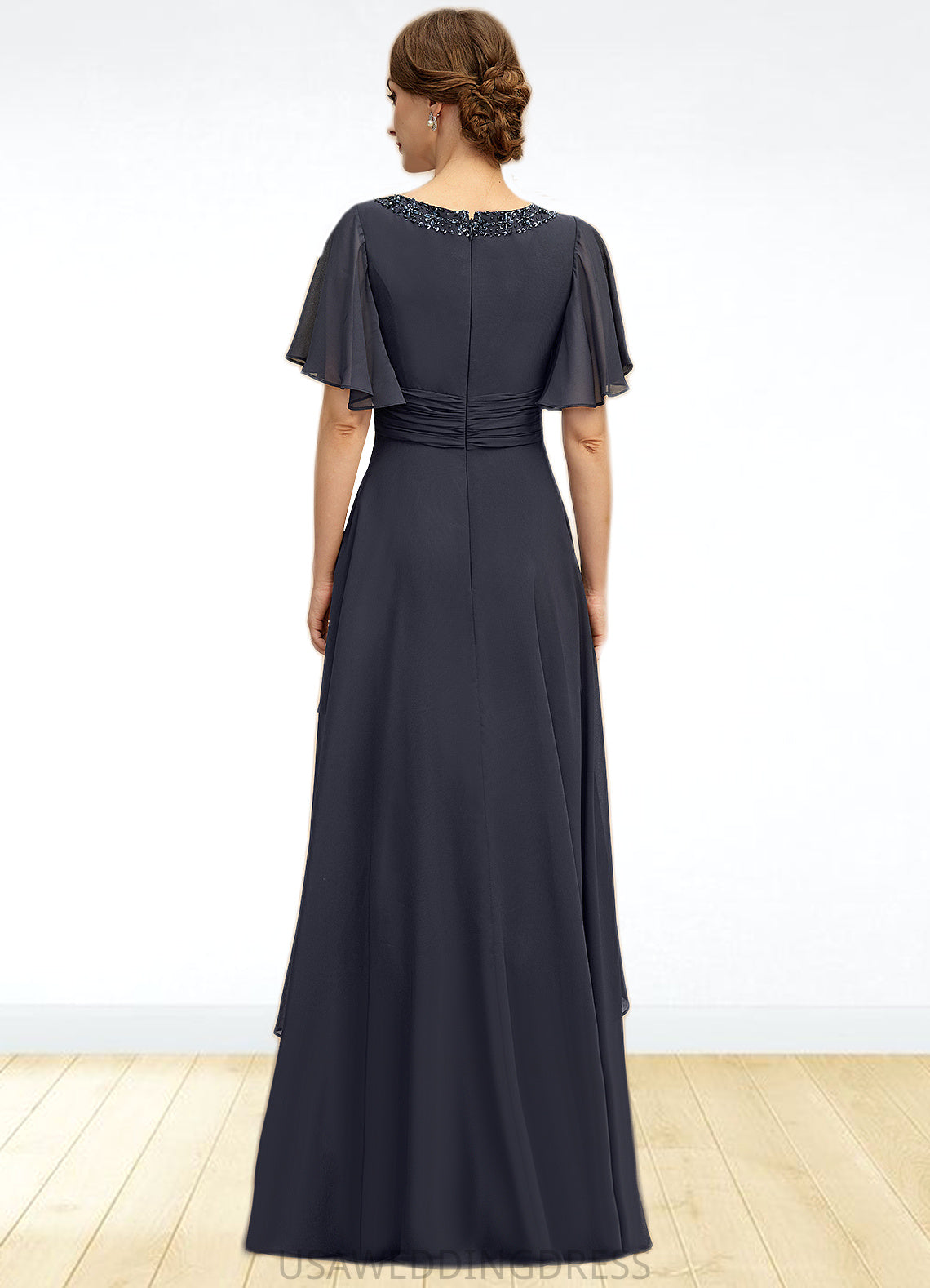 Cornelia A-line Scoop Floor-Length Chiffon Mother of the Bride Dress With Beading Pleated Sequins DS126P0021856