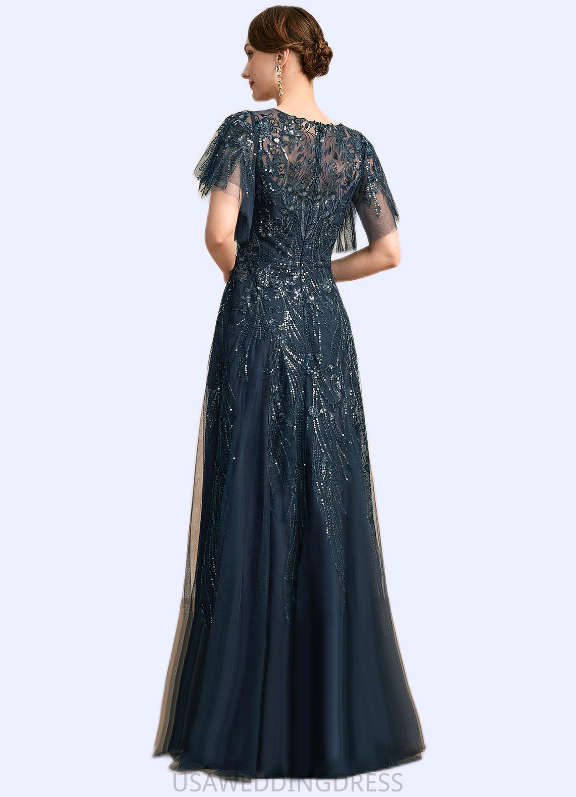 Kayleigh A-line Scoop Illusion Floor-Length Lace Tulle Mother of the Bride Dress With Sequins DS126P0021860