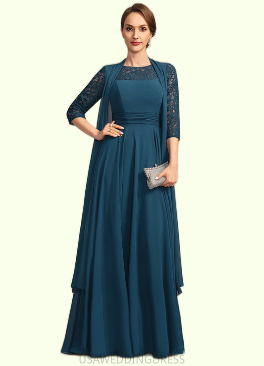 Esme A-line Scoop Illusion Floor-Length Chiffon Lace Mother of the Bride Dress With Pleated DS126P0021866