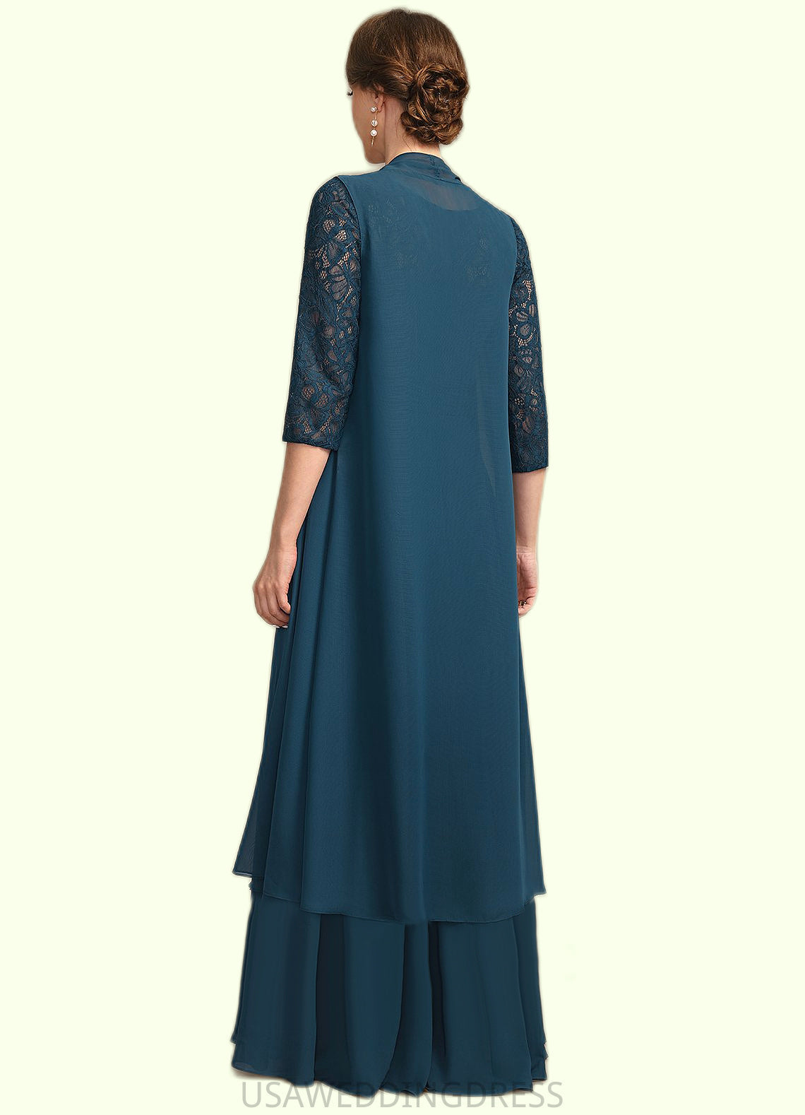 Esme A-line Scoop Illusion Floor-Length Chiffon Lace Mother of the Bride Dress With Pleated DS126P0021866